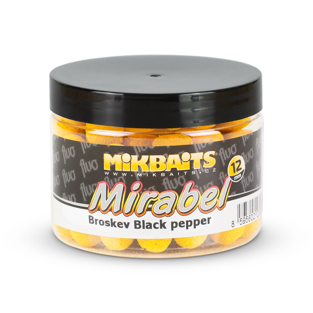 Mirabel Fluo boilie 150ml - Broskev Black pepper 12mm
