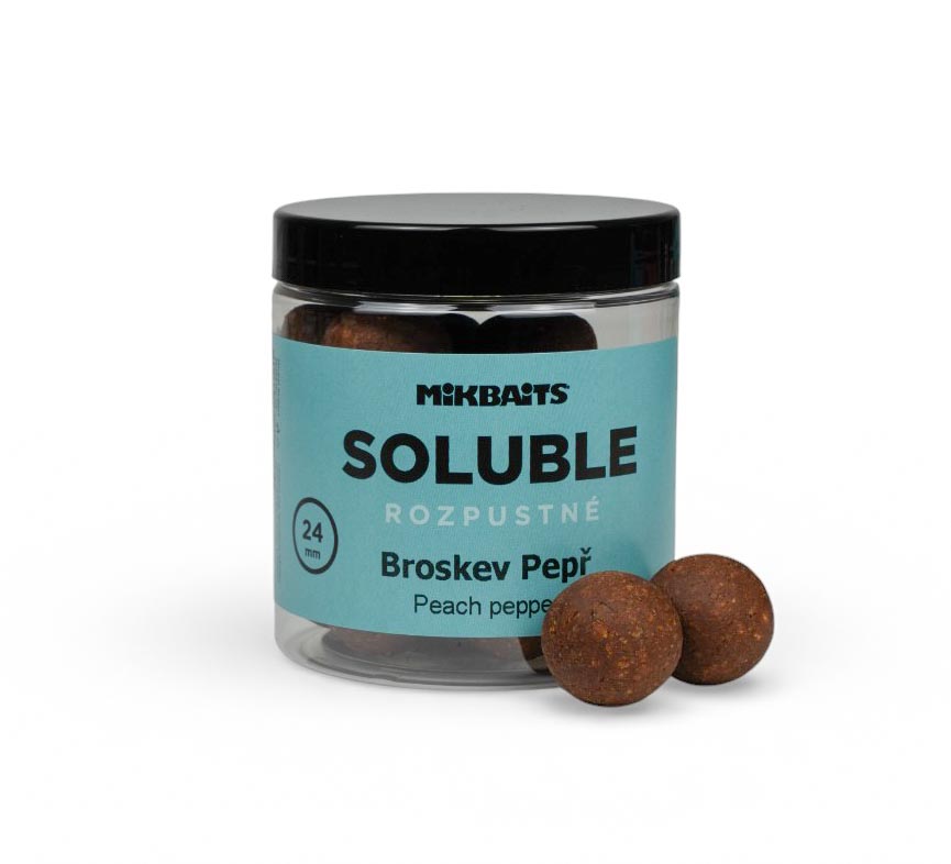 Rozpustné SOLUBLE boilie 250ml - Broskev Pepř 24mm